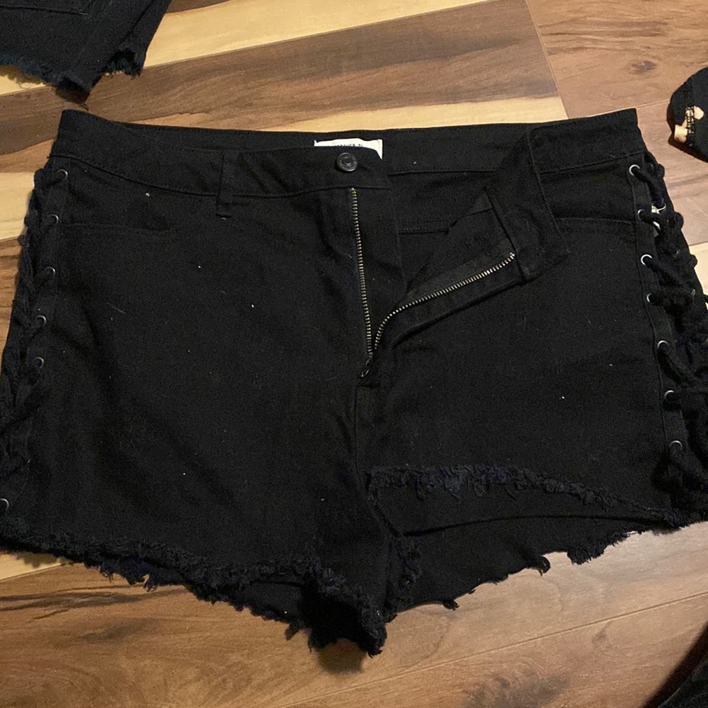 Lace up denim shorts